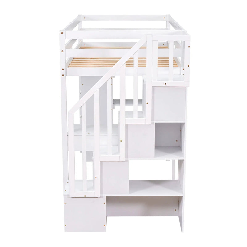 Loft Bed With Storage Drawers, Desk And Stairs With Shelves by HouseOfZazla