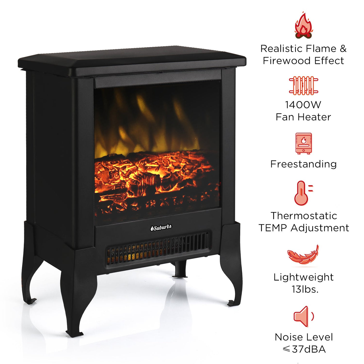 Suburbs TS17 Electric Fireplace Stove Heater by TURBRO