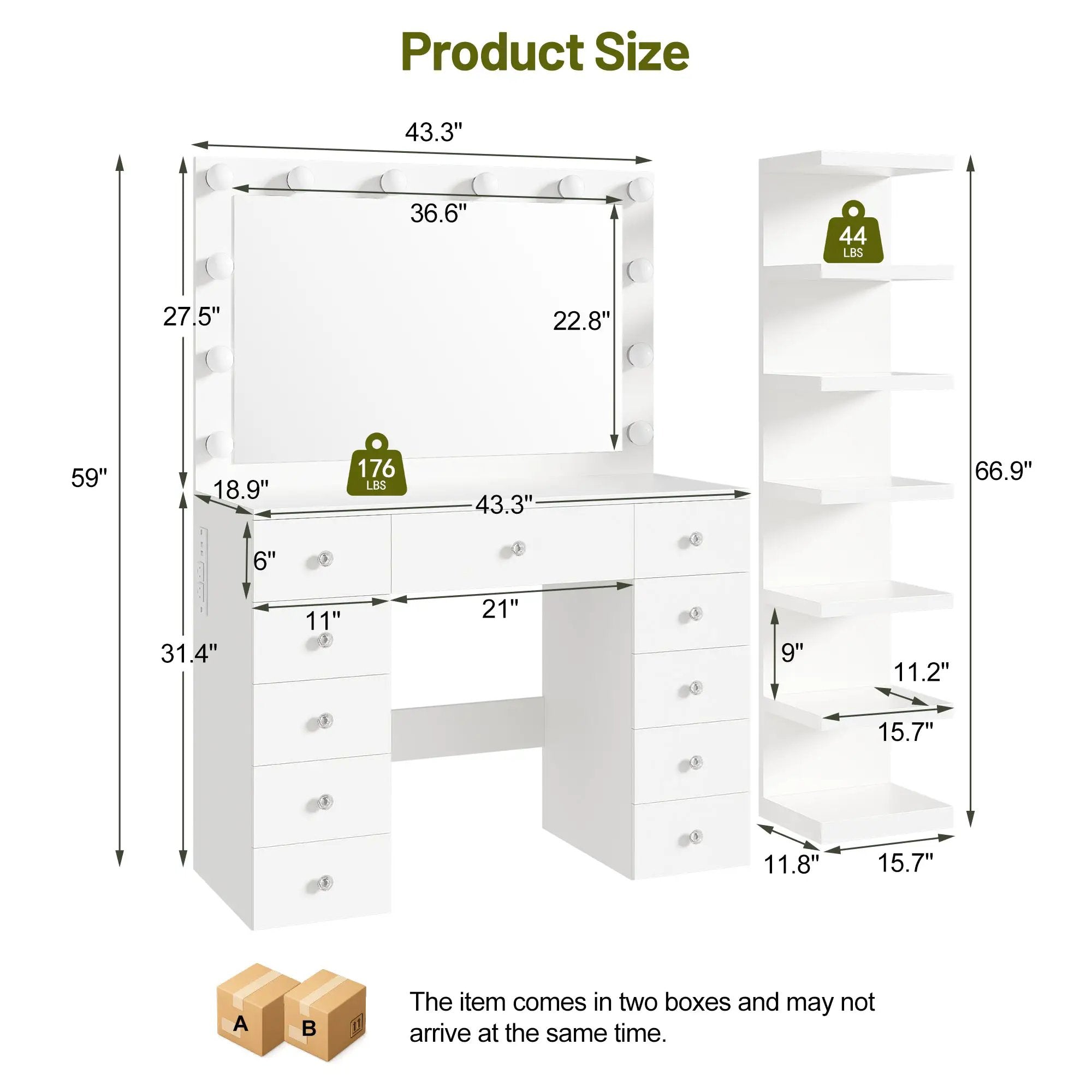 Vanity Desk with 11 Hollywood Bulbs & 7-Tier Storage Shelves by HouseOfZazla