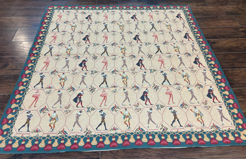Square Tapestry 5x5, Wall Hanging, Human Pictorials, Court Jesters, Vintage by Jewel Rugs