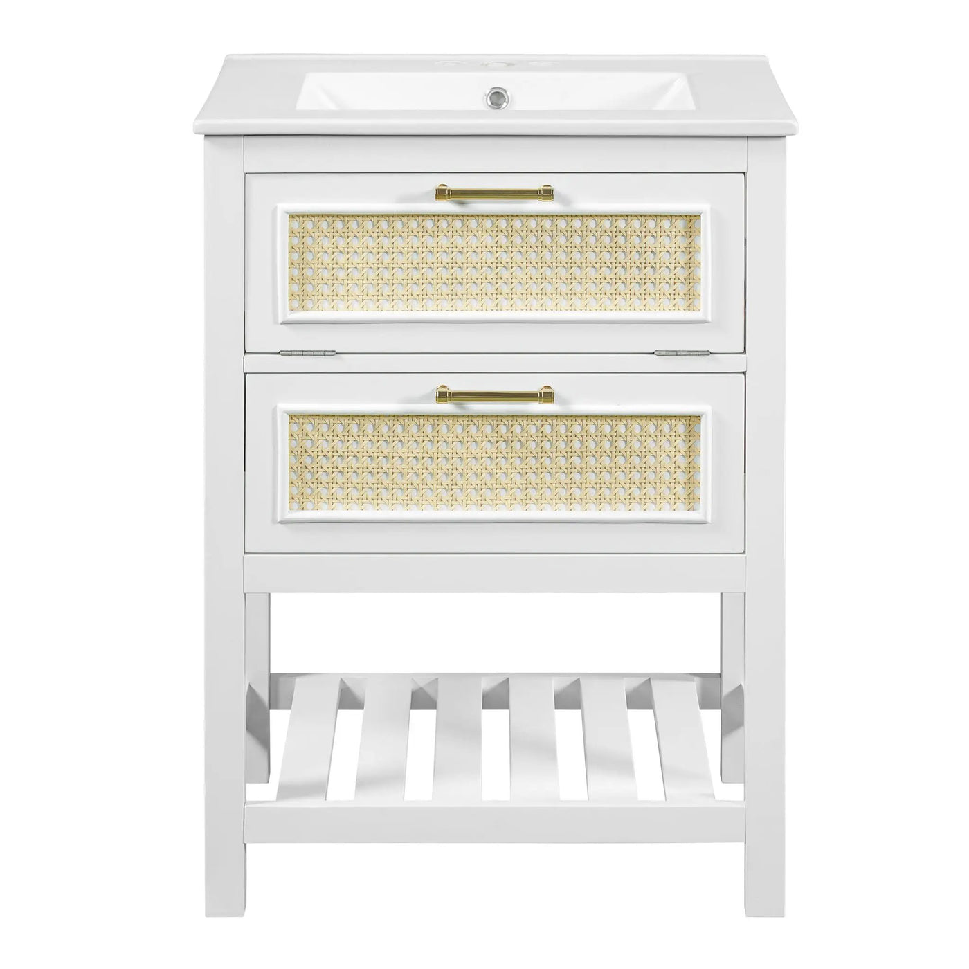 Modern Bathroom Vanity With Integrated Sink, Cabinet With 1 Deep Drawer And 1 Tip-Out Drawer by Unique Piece Furniture