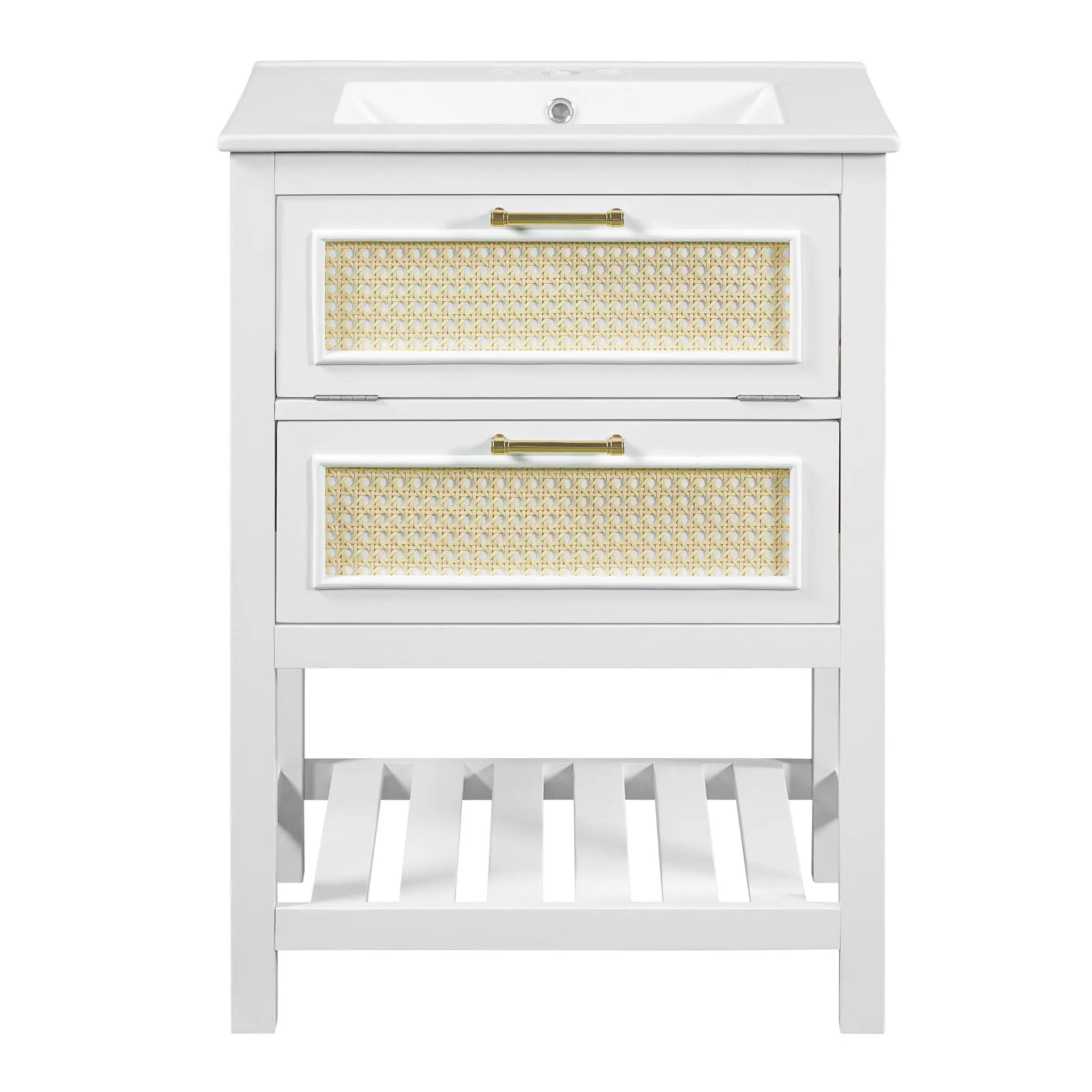 Modern Bathroom Vanity With Integrated Sink, Cabinet With 1 Deep Drawer And 1 Tip-Out Drawer by Unique Piece Furniture