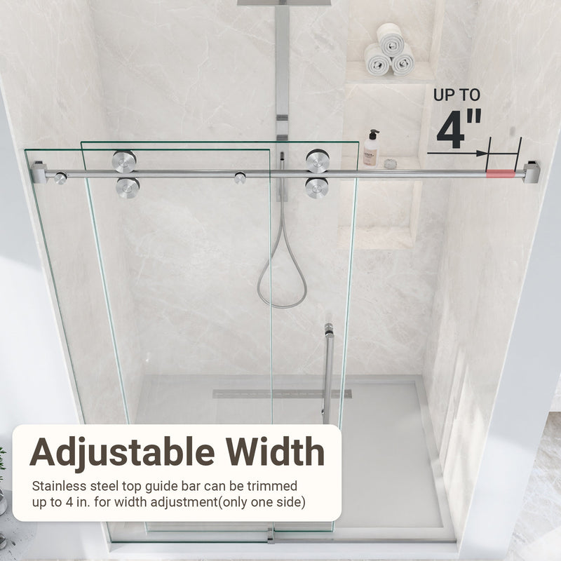56-60"W x 72"H Frameless Sliding Shower Door – Clear Tempered Glass by HouseOfZazla