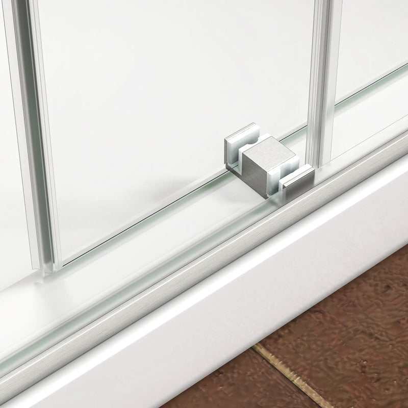 55"-60" W x 76" H Brushed Nickel Reversible Frameless Sliding Shower Door by HouseOfZazla