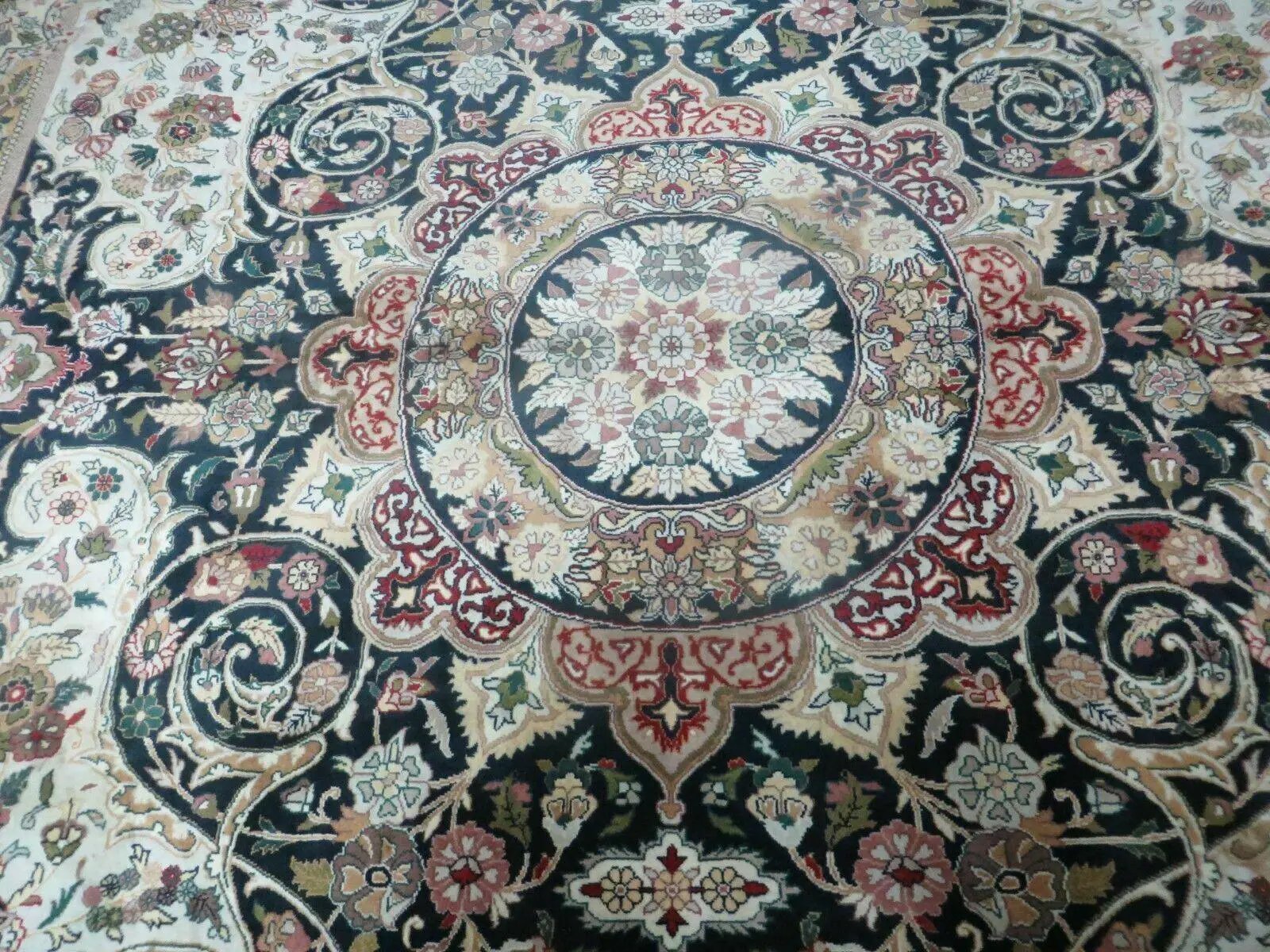 Beautiful Sino Persian Rug 9x12, Elegant High Quality Handmade Wool Oriental Carpet, Medallion with Corner Design, Floral, Black and Ivory by Jewel Rugs