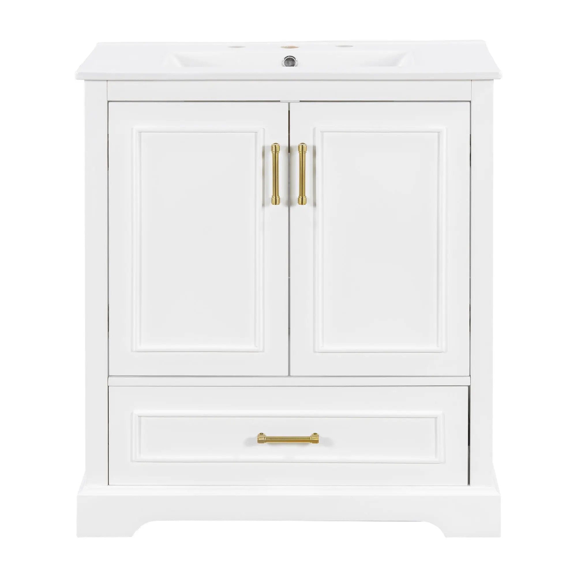 Bathroom Vanity With Sink, 1 Divided Drawer And 2 Soft Close Doors With Double Shelf
