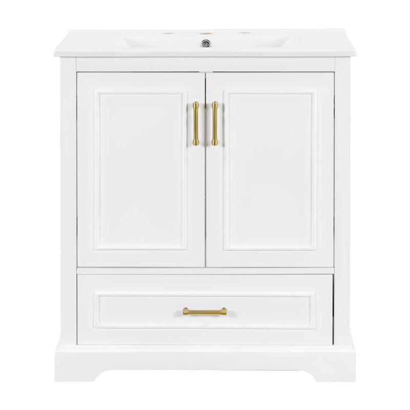 Bathroom Vanity With Sink, 1 Divided Drawer And 2 Soft Close Doors With Double Shelf