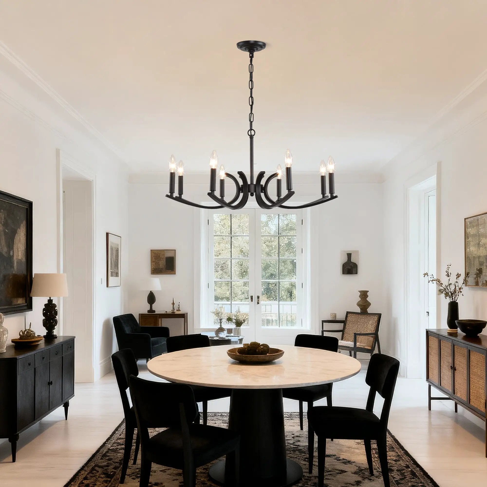 8-Light Farmhouse Chandelier, Black Metal by HouseOfZazla