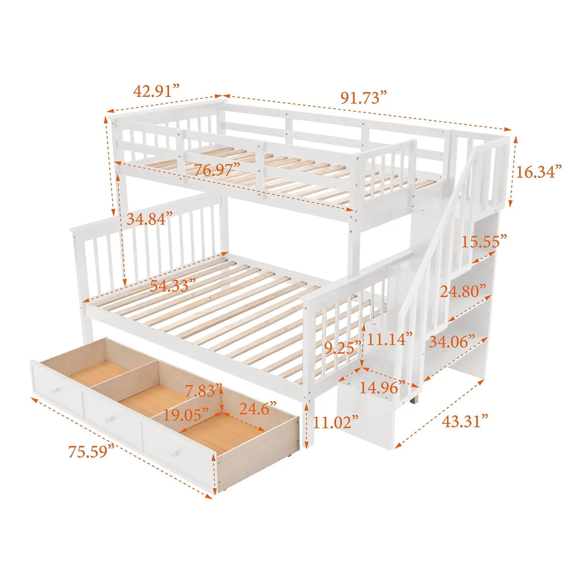 Stairway Bunk Bed With Storage And Guard Rail For Bedroom by HouseOfZazla