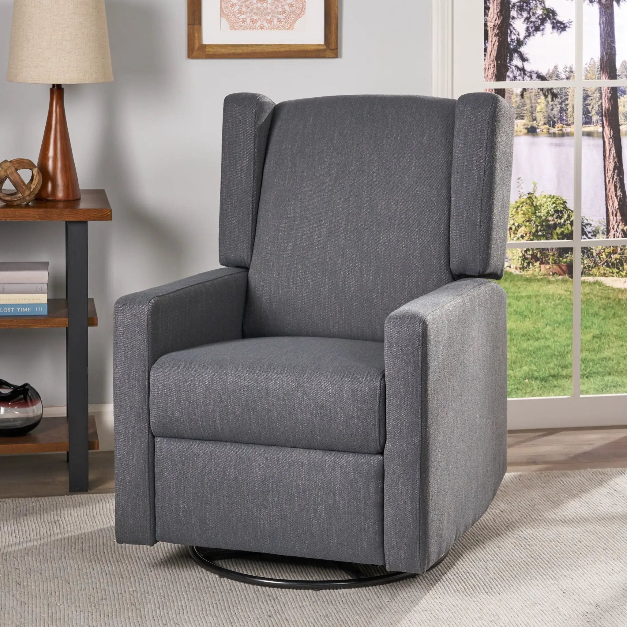 Landau Contemporary Fabric Upholstered Swivel Recliner by Unique Piece Furniture