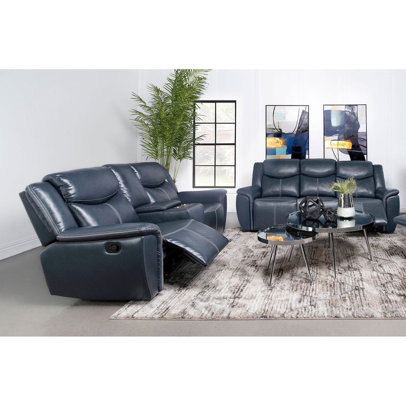 Stanwicke - 2 Piece Motion Reclining Sofa Set With Contrast Stitching - Blue by HouseOfZazla