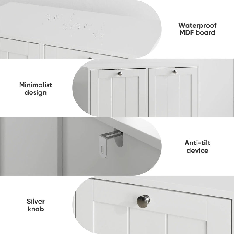 Tilted Laundry Hamper With Removable Basket, Hidden Storage Cabinet, Home Organizer For Bathroom - White by HouseOfZazla