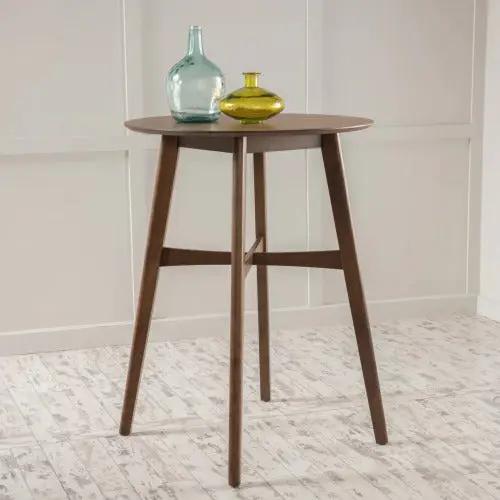 Mid-Century Modern Round Wooden Bar Table – 42" High Bar Table with Tapered Legs by HouseOfZazla