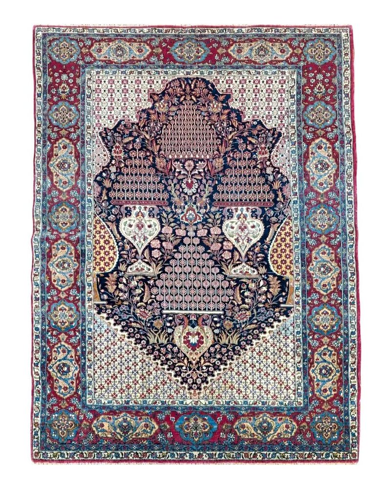 Antique Persian Tehran Rug 5x8, Midnight Blue and Red, Hand-Knotted, Wool by Jewel Rugs