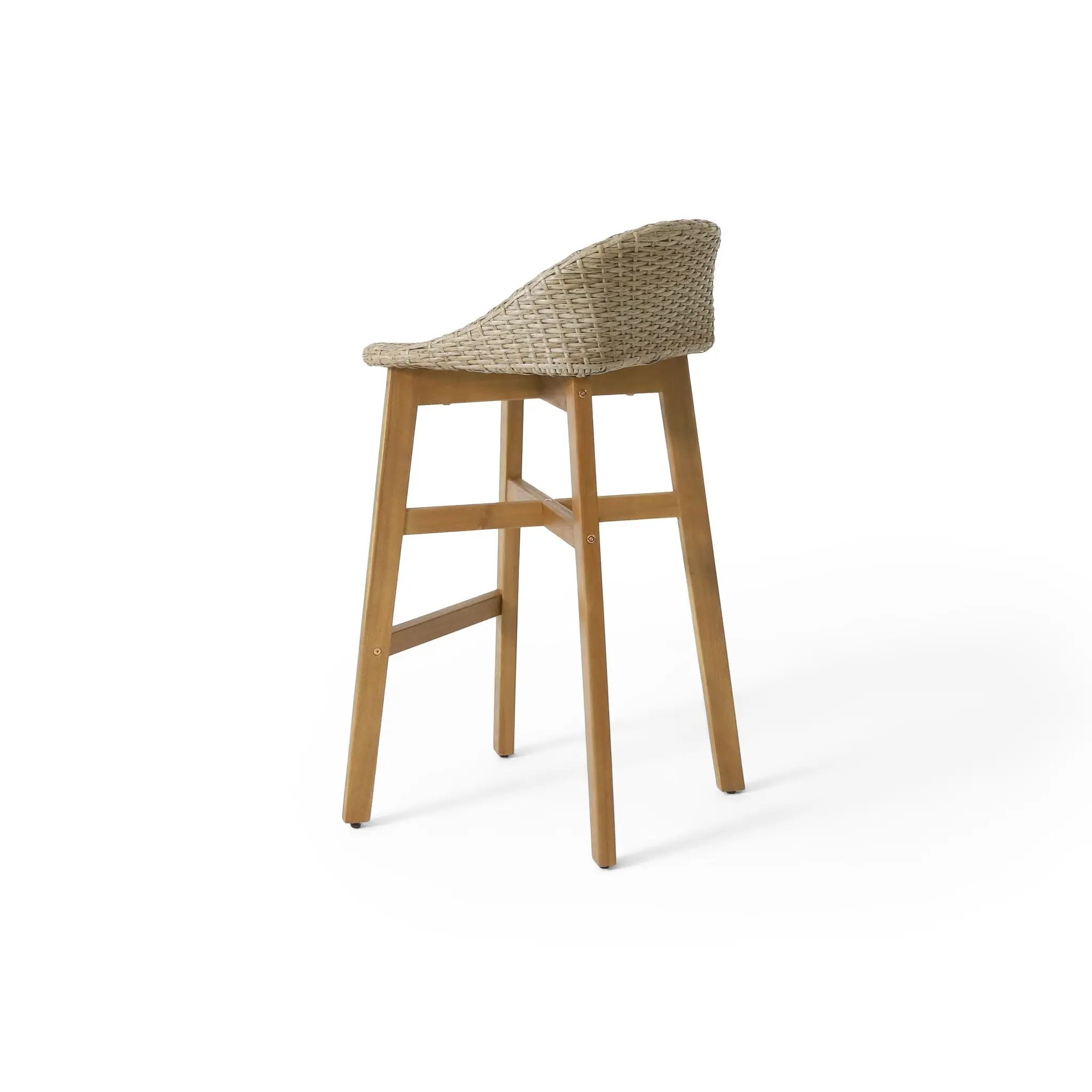 Beeson Outdoor Wicker and Acacia Wood Barstools Set, Water Resistant - Brown by HouseOfZazla