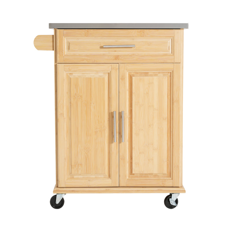 Indoor Compact Bamboo Rolling Kitchen Cart with Stainless Steel Top by HouseOfZazla