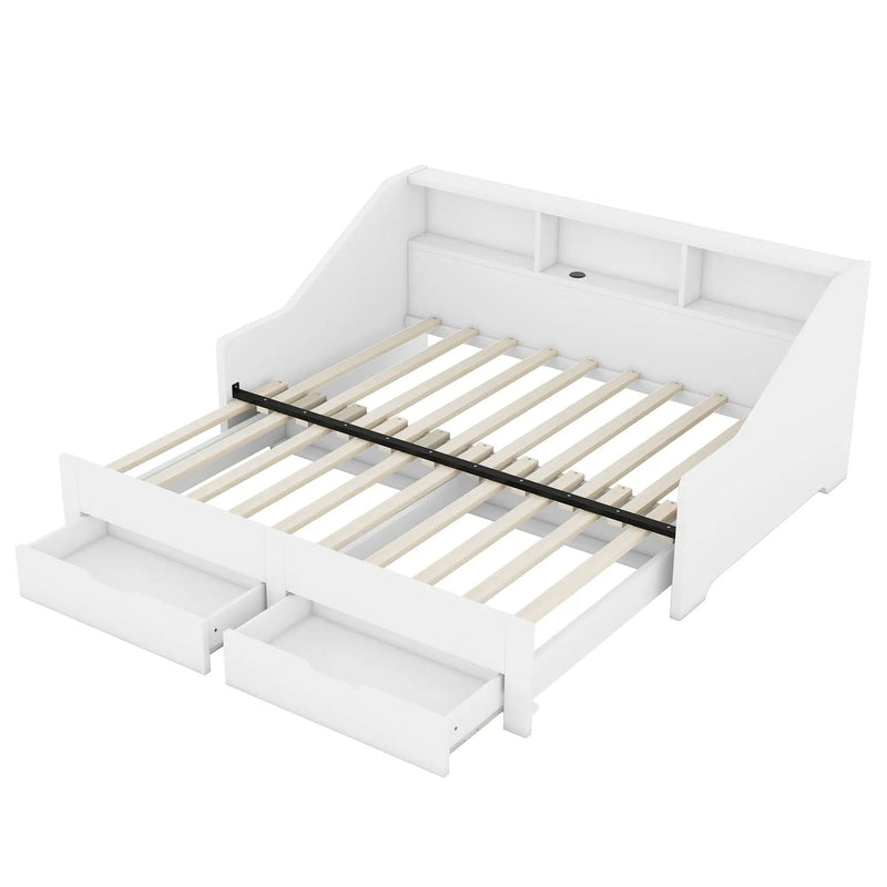 Daybed Frame With Storage Bookcases, 2 Drawers, Charging Station by Unique Piece Furniture