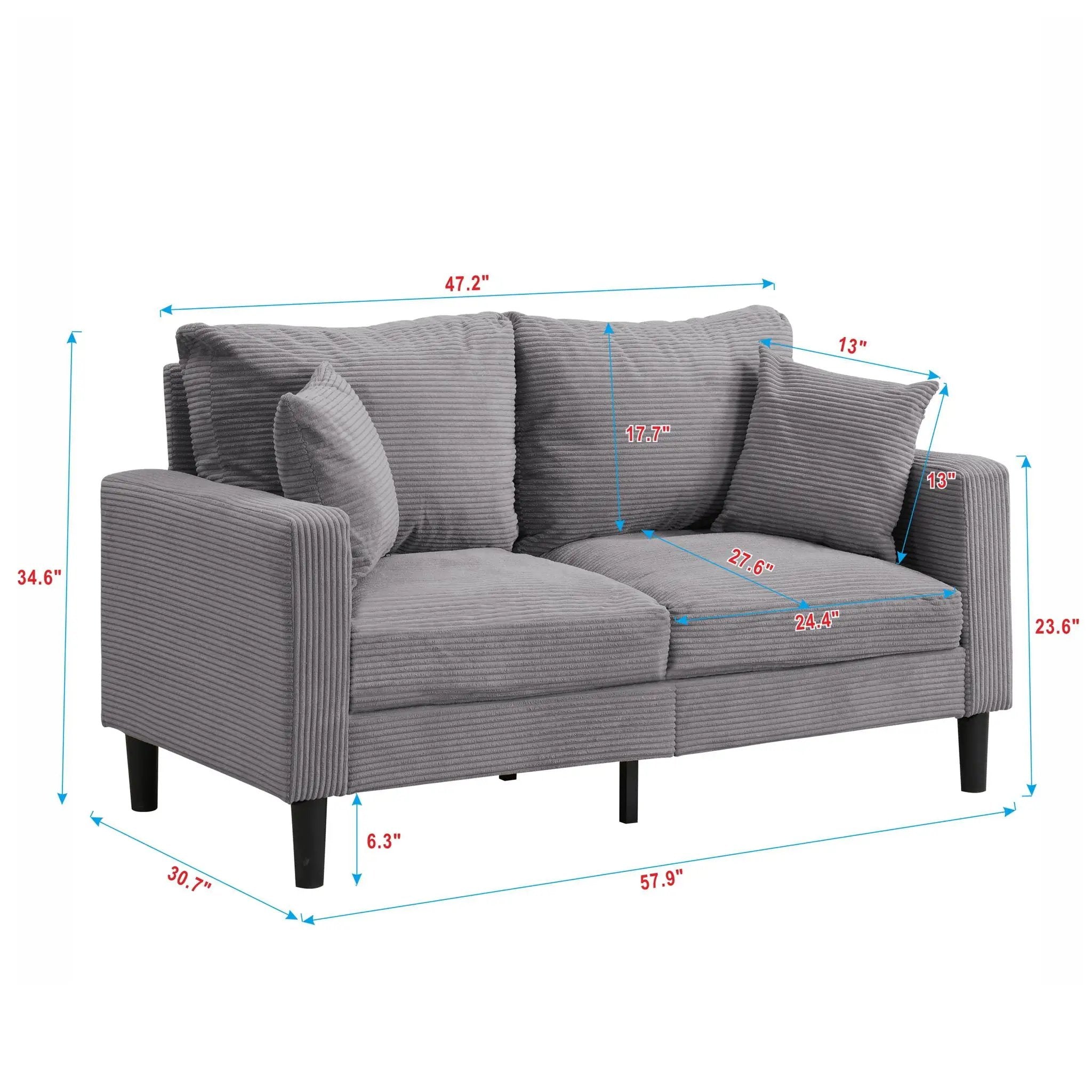 Modern Upholstered Loveseat Sofa, High Resilience by HouseOfZazla