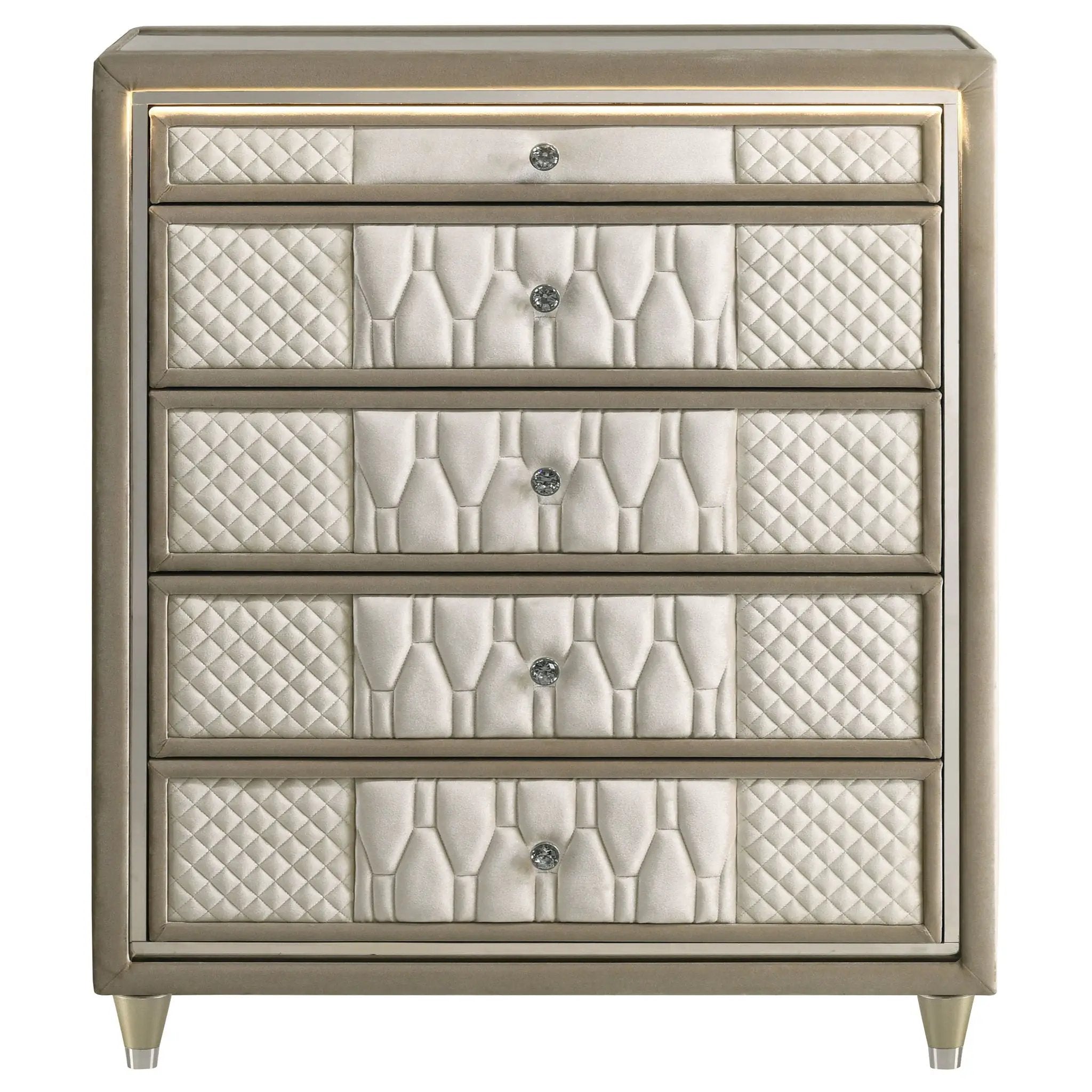 Lorient 5-drawer LED Chest of Drawers Ivory and Camel by Unique Piece Furniture