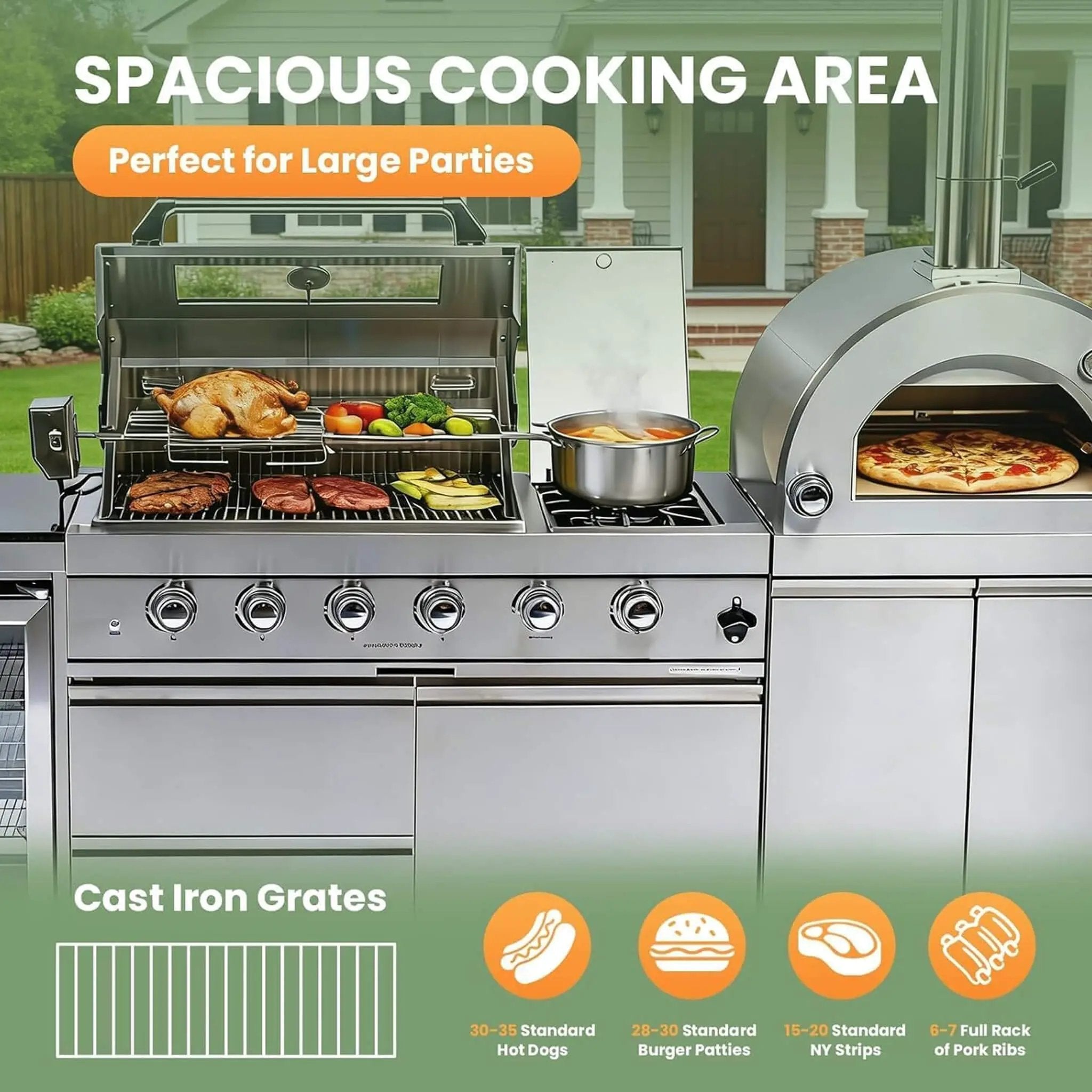 Blazon 125-Inch 4-Burner 108K BTU Outdoor Kitchen Island With Pizza Oven, Rotisserie & Refrigerator (SAK55768) by SAKSBY WHOLESALE