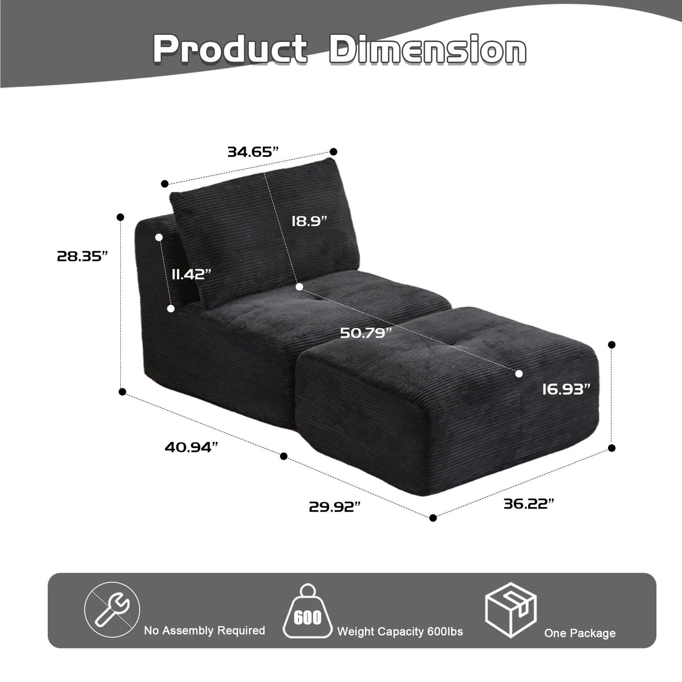 Single Chaise Longue With Movable Ottoman For Living Room by Unique Piece Furniture
