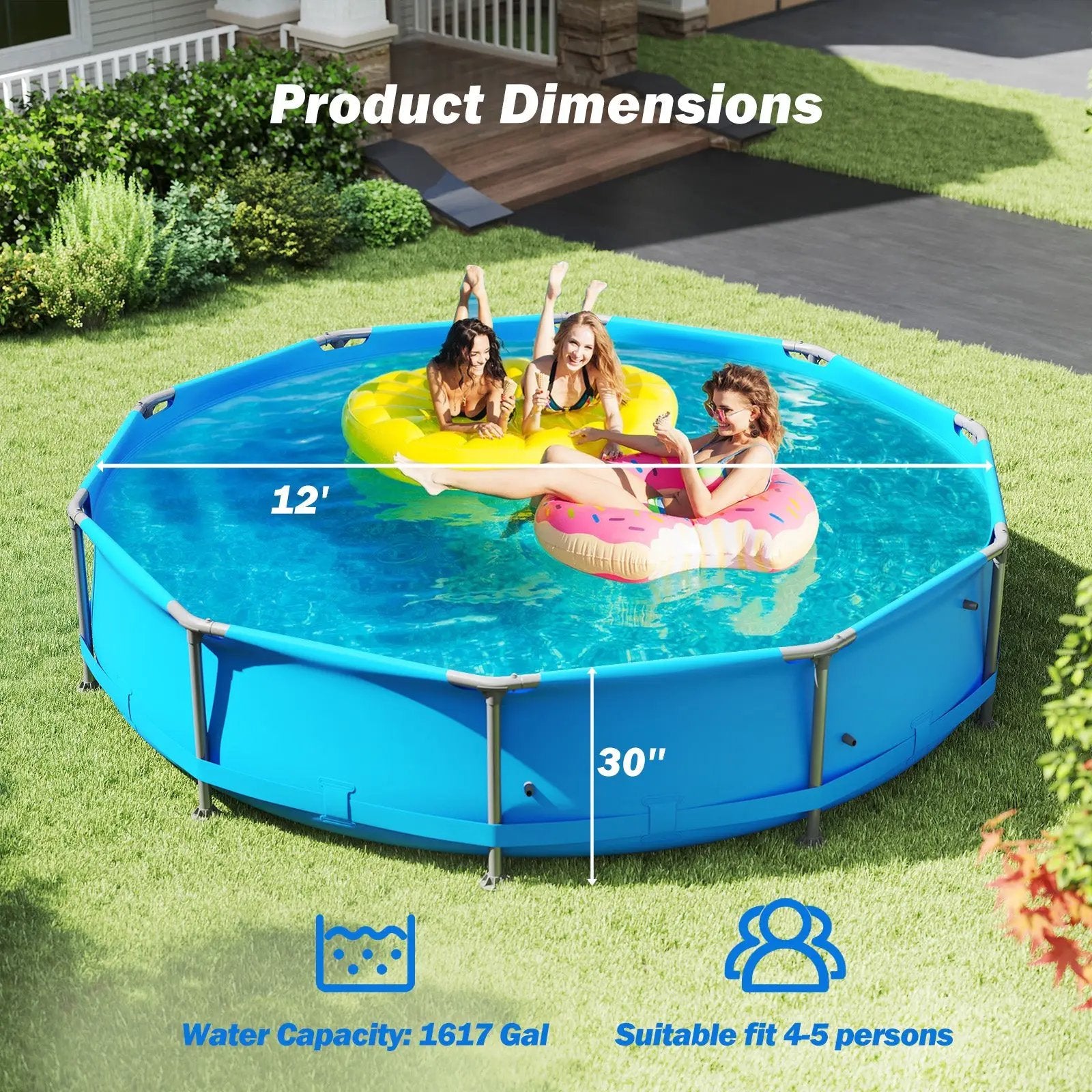 690/978/1158/1617 Gal Outdoor Family Swimming Pool with Metal Frame by DirectDeals