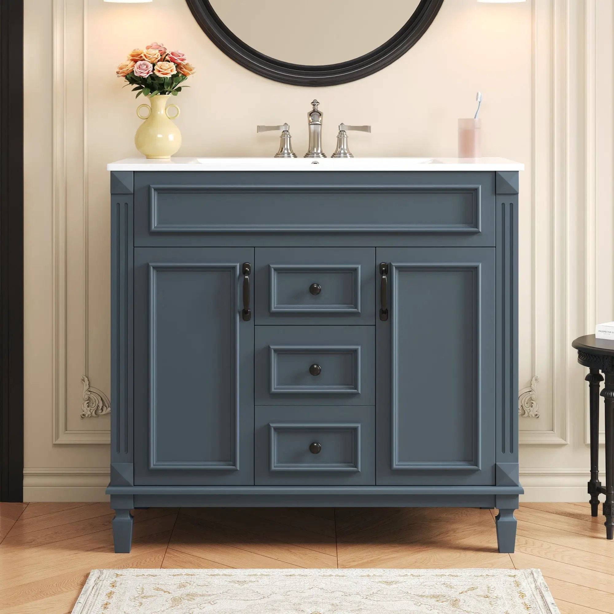 36" Bathroom Vanity With Top Sink, Basin On Cabinet With 2 Soft Closing Doors And 2 Drawers - Blue by Unique Piece Furniture