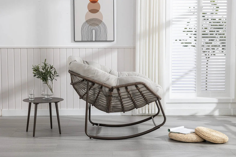 Outdoor Rattan Rocking Chair with Padded Cushion by HouseOfZazla