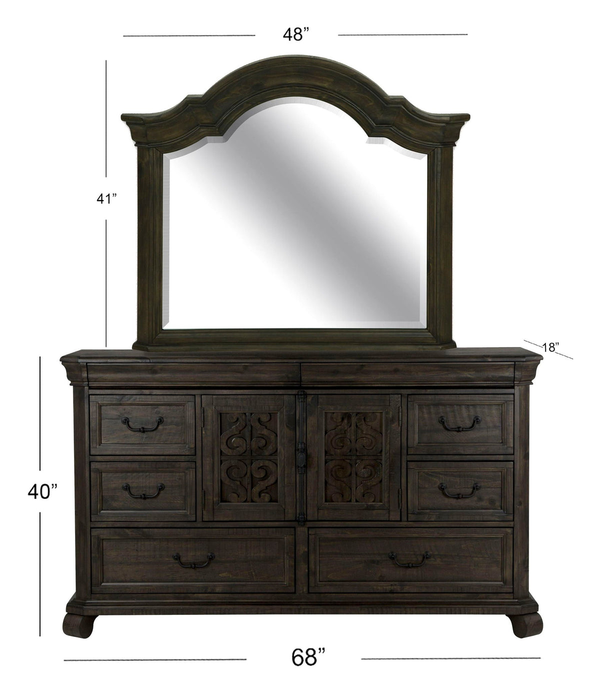Bellamy - Drawer Dresser With Shaped Mirror - Peppercorn, photo 2 of 7