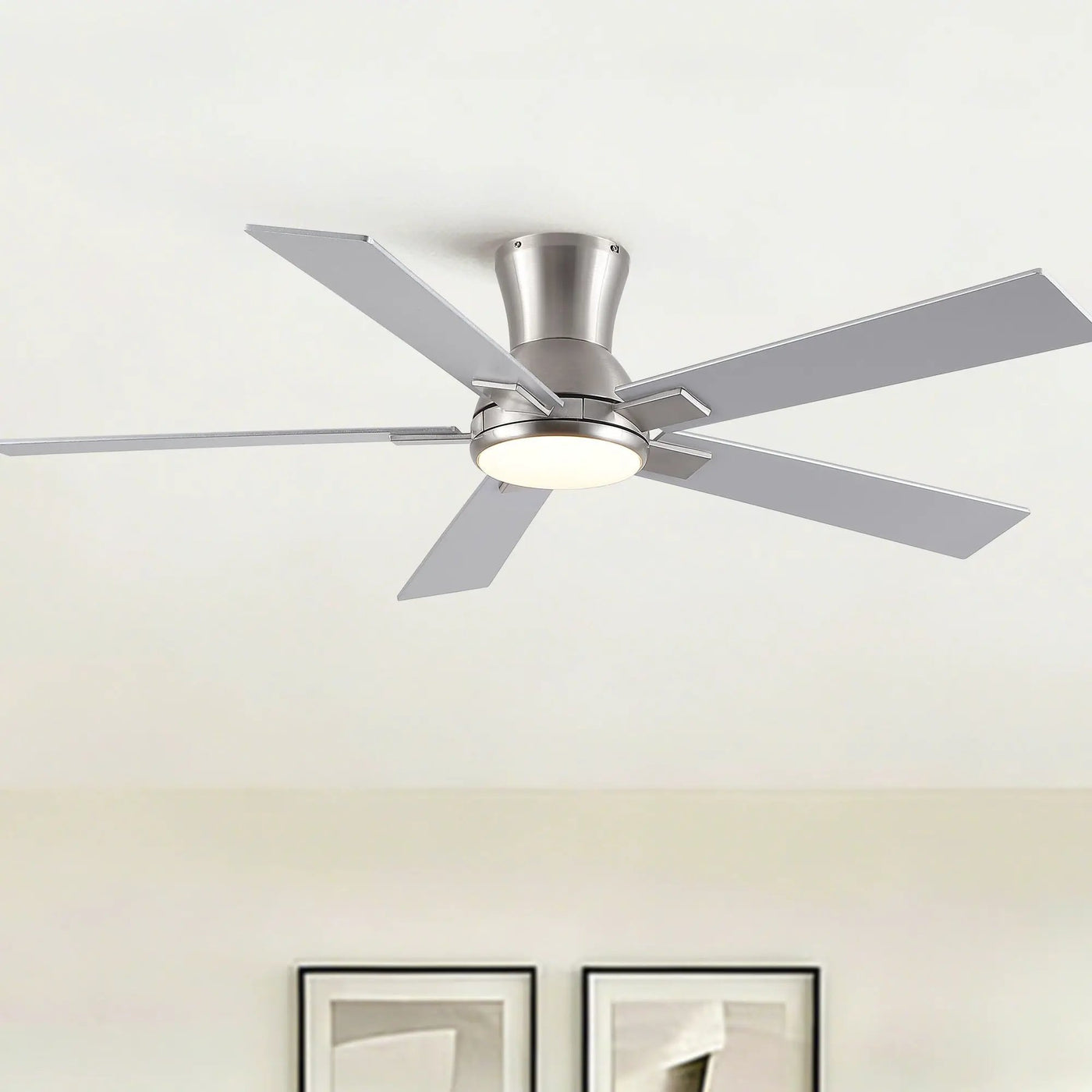 Low Profile Flush Mount Intergrated LED Ceiling Fan With Light And Reversible Quiet Motor by Unique Piece Furniture