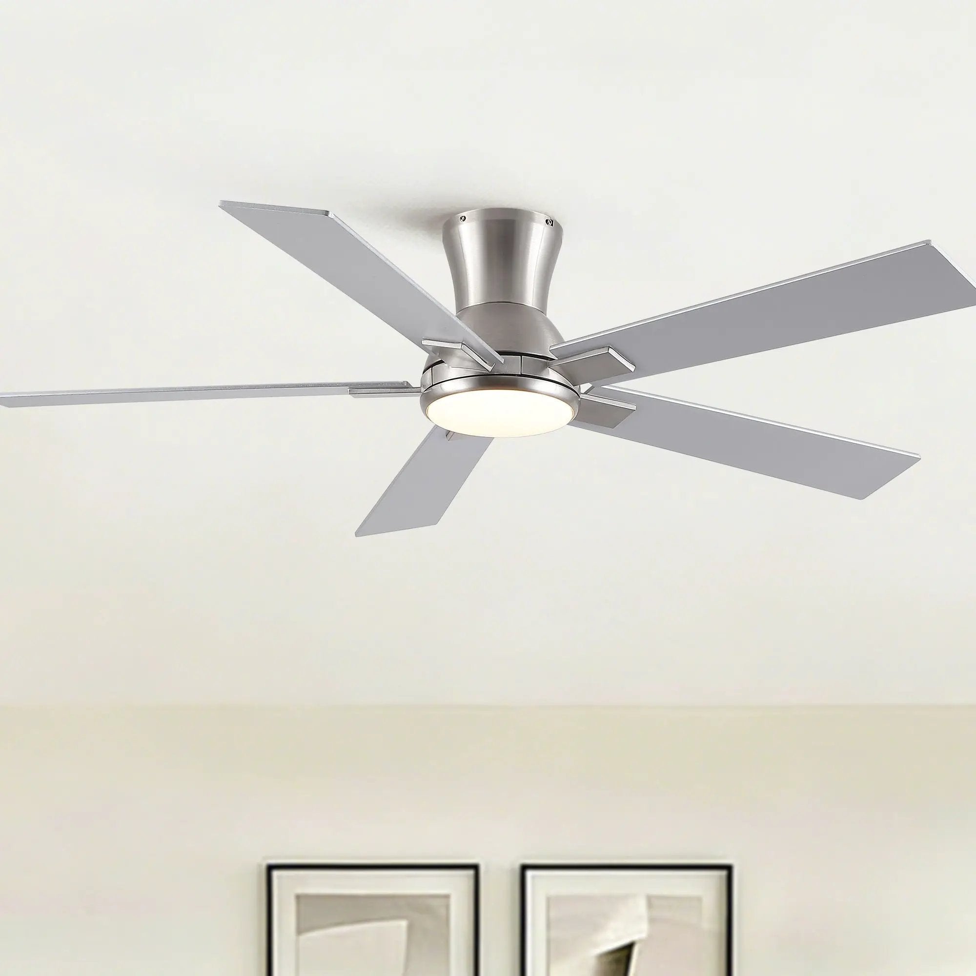 Low Profile Flush Mount Intergrated LED Ceiling Fan With Light And Reversible Quiet Motor by Unique Piece Furniture