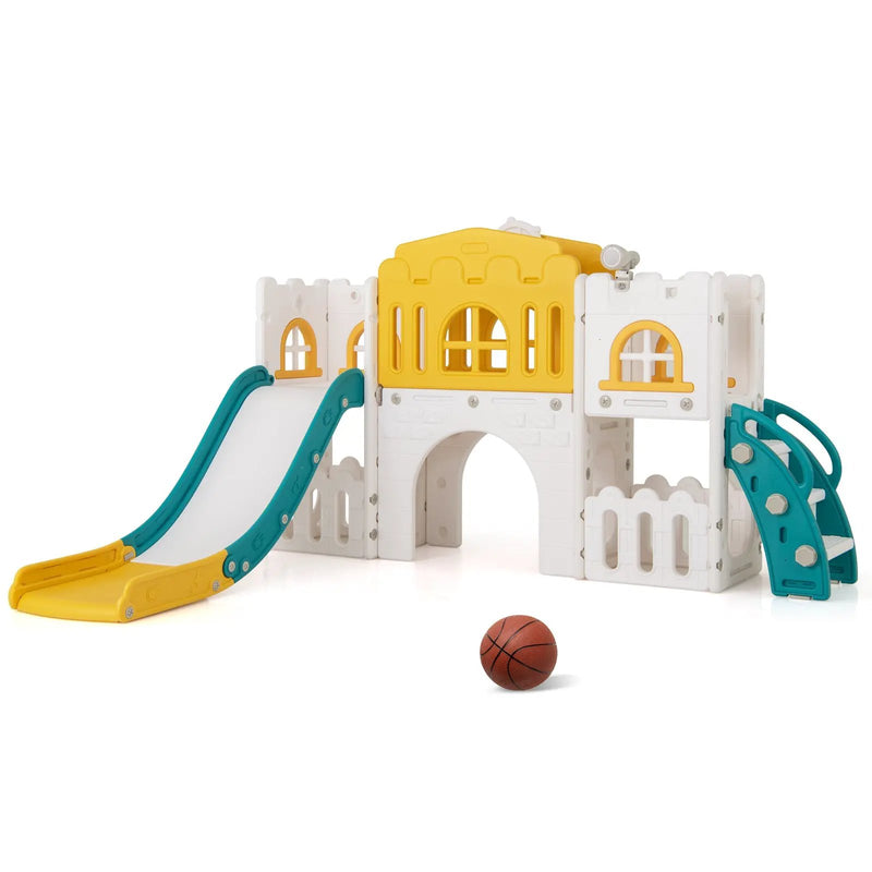 All-in-1 Toddler Slide Playset Playground with Tunnel and Ladder and Basketball by DirectDeals