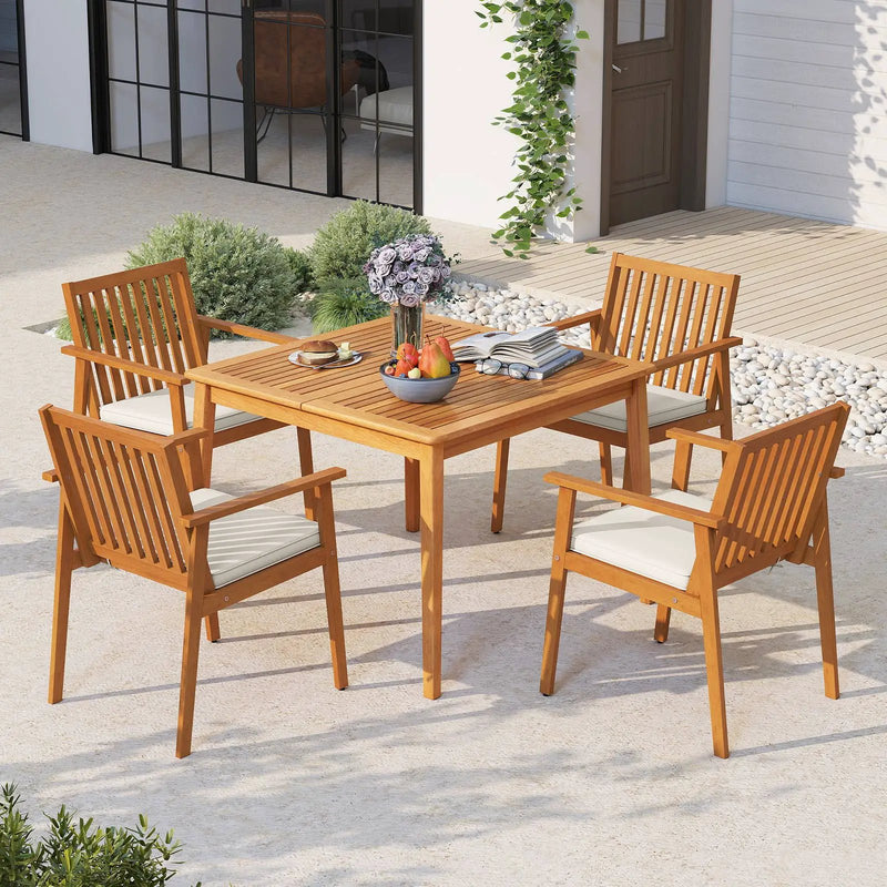 2 Pieces Patio Dining Chairs Outdoor Acacia Wood Chairs with Removable Padded Cushion by DirectDeals