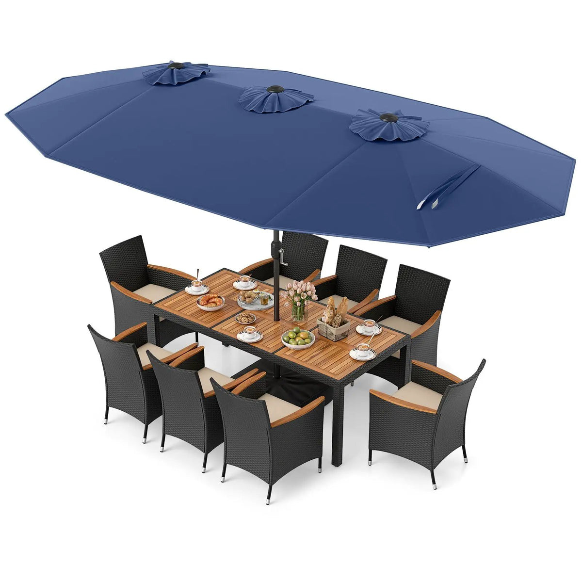 10 Piece Outdoor Dining Set with 15 Feet Double-Sided Twin Umbrella, photo 18 of 42