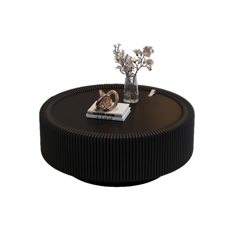 Black Round Fluted Coffee Table with Tempered Glass Top by HouseOfZazla