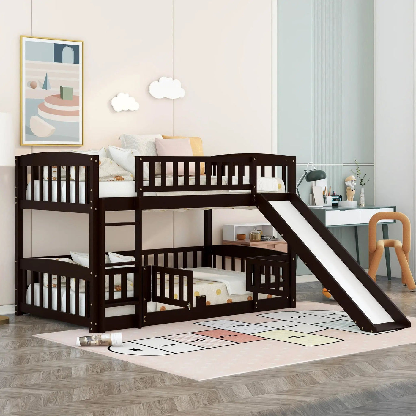 Low Bunk Bed With Slide, Fence And Ladder by Unique Piece Furniture