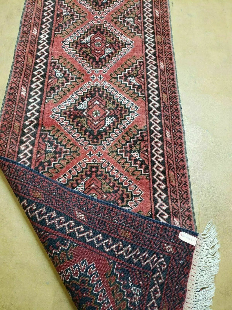 2' 5" X 9' Vintage Handmade Bokhara Red Turkoman Pakistani Wool Runner Rug Organic by Jewel Rugs
