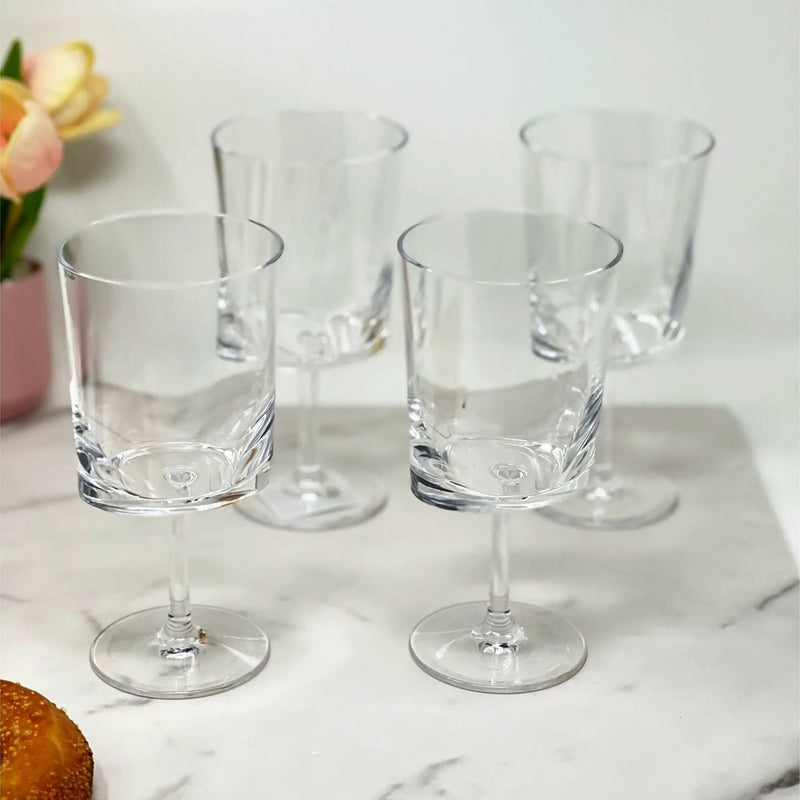 Halo - Leadingware Oval Plastic Wine Glasses (Set of 4) Unbreakable Bpa Free Acrylic, 12Oz - Clear by HouseOfZazla