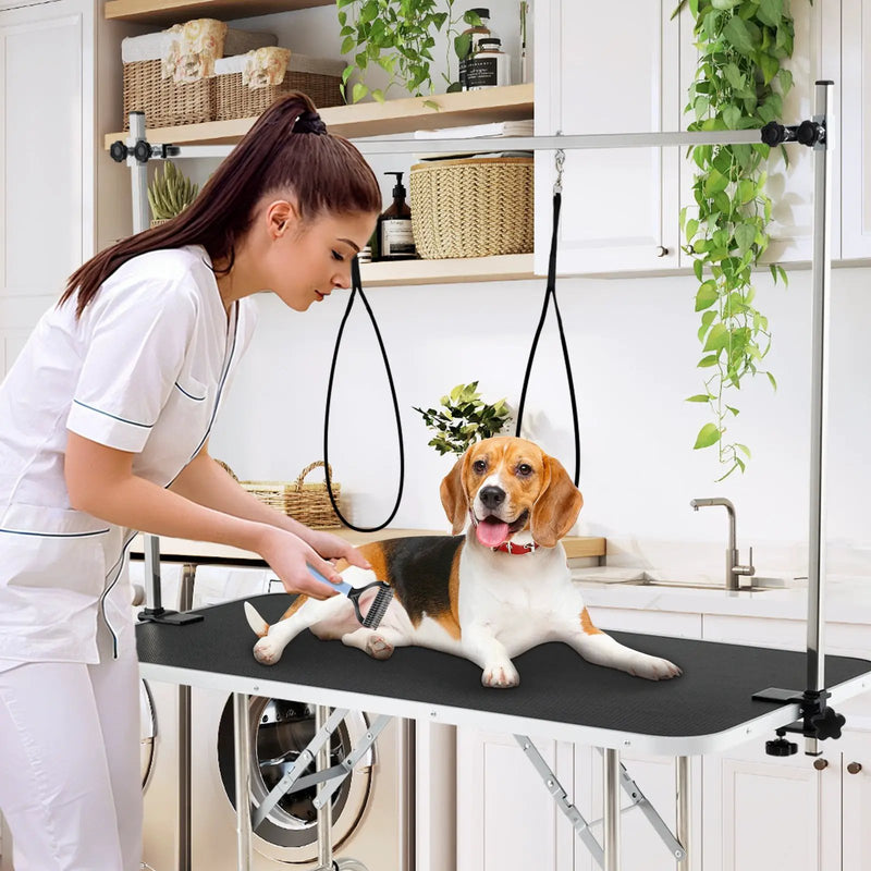 Foldable Dog Grooming Table with Height Adjustable Arms-Black by DirectDeals