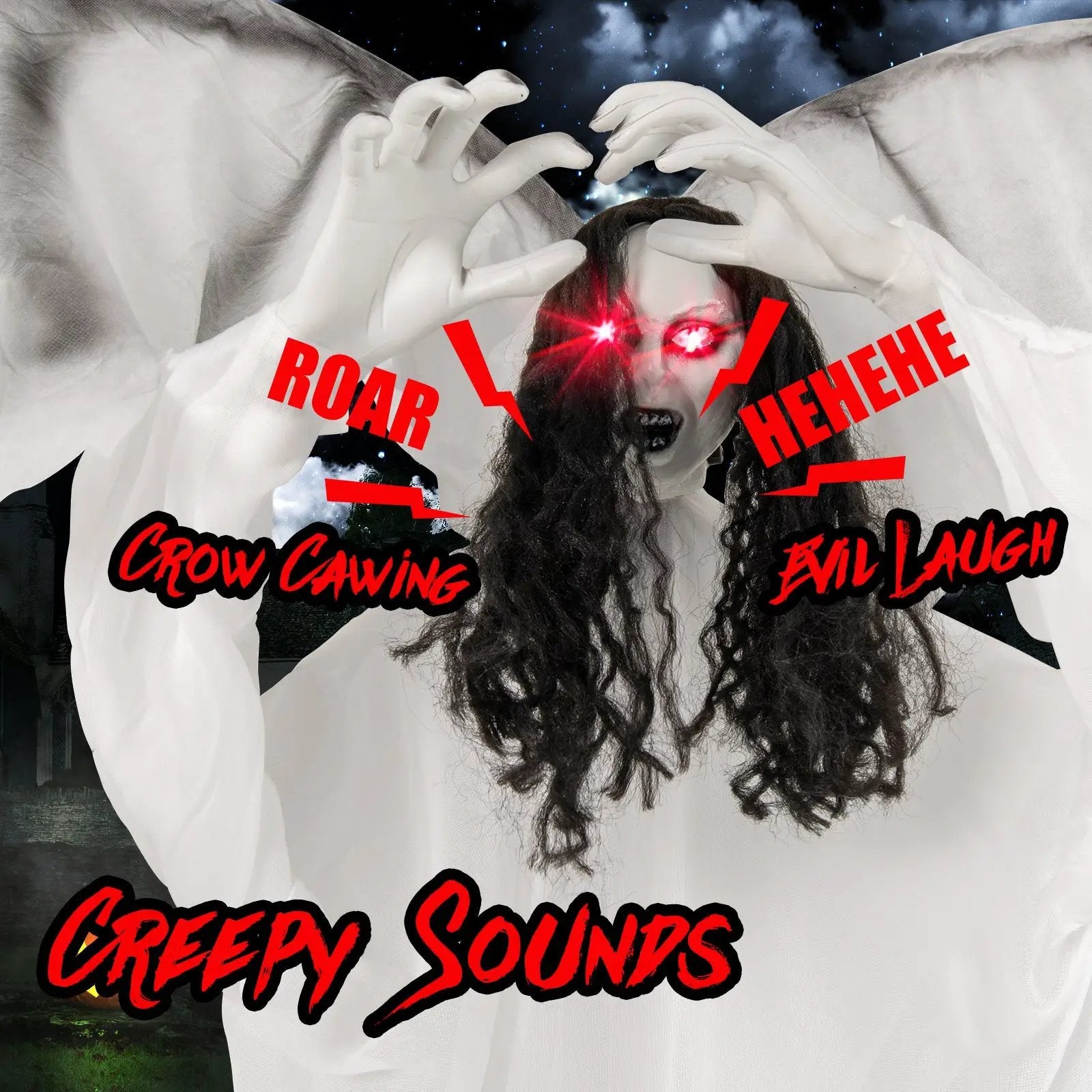 6.6 Feet Halloween Animatronic Standing Angel with Sound-Activated Light-up Eyes and Flapping Wings by DirectDeals