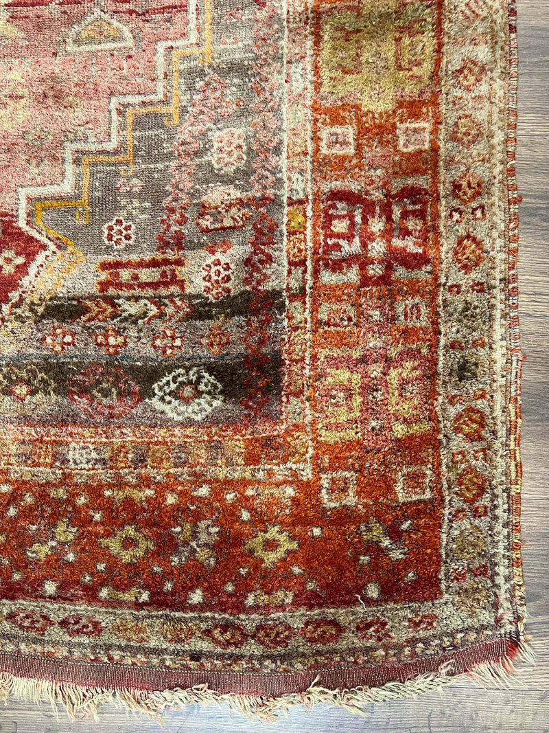 Antique Turkish Melas Rug 4x7, Tribal Geometric Unique Collectible Hand Knotted Wool Oriental Carpet, Rare 1920s Rug, Burnt Orange Red by Jewel Rugs