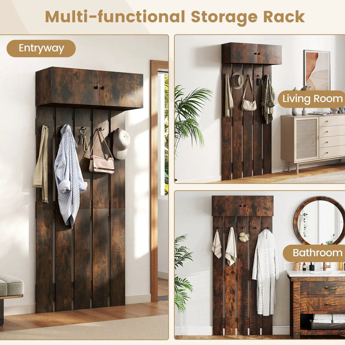 Entryway Wall Coat Rack Wall Mounted Coat Clothes Rack, photo 2 of 16