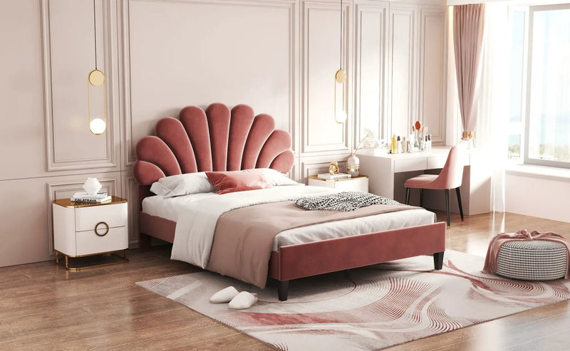 Upholstered Platform Bed With Flower Pattern Headboard by HouseOfZazla