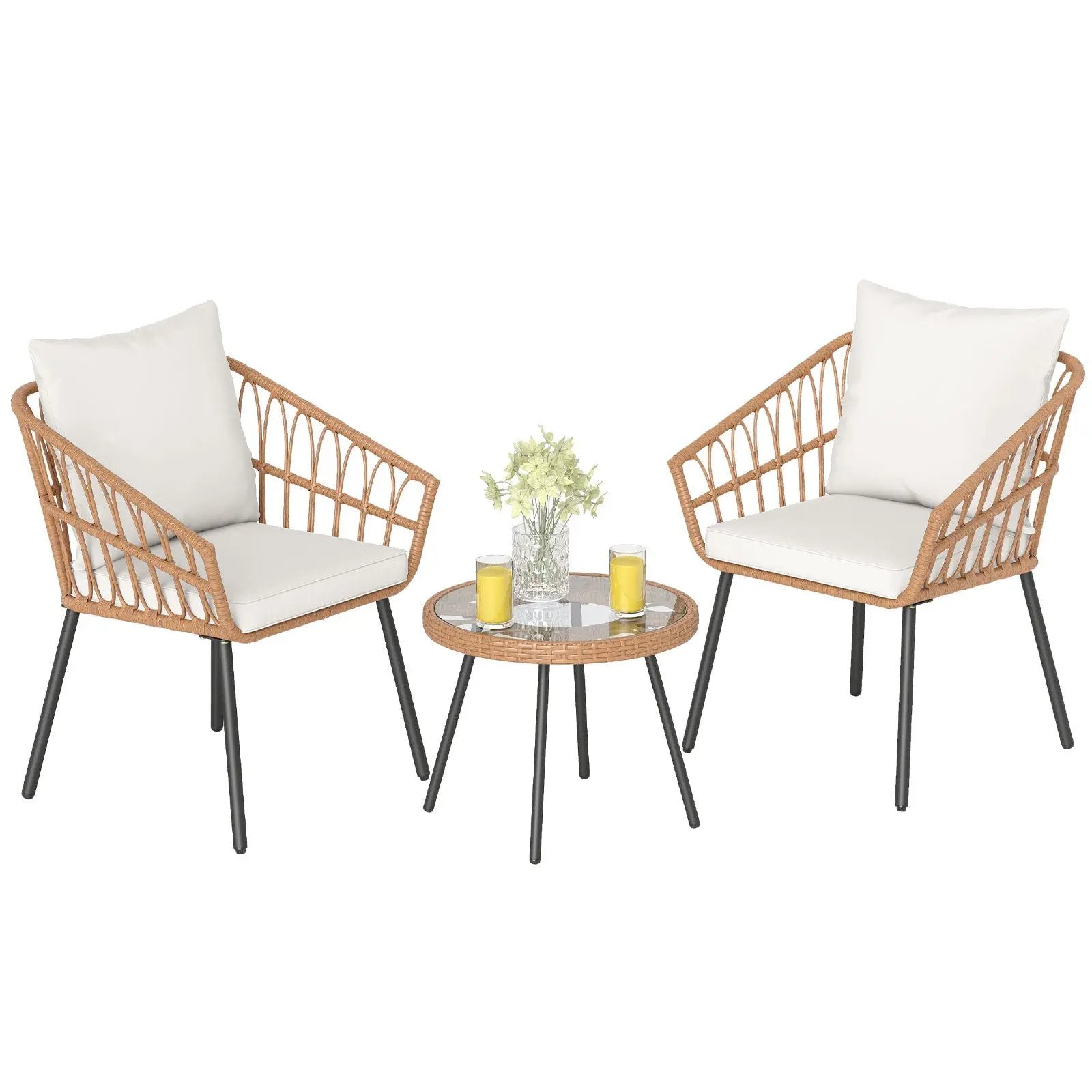 3 Piece Patio Bistro Set with Heavy Duty Metal Frame-Beige by DirectDeals
