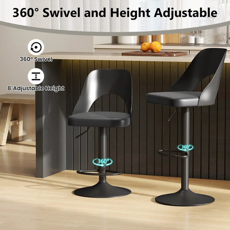 Bar Stools Set of 2 with Enlarged PU Leather Seat and Footrest by DirectDeals