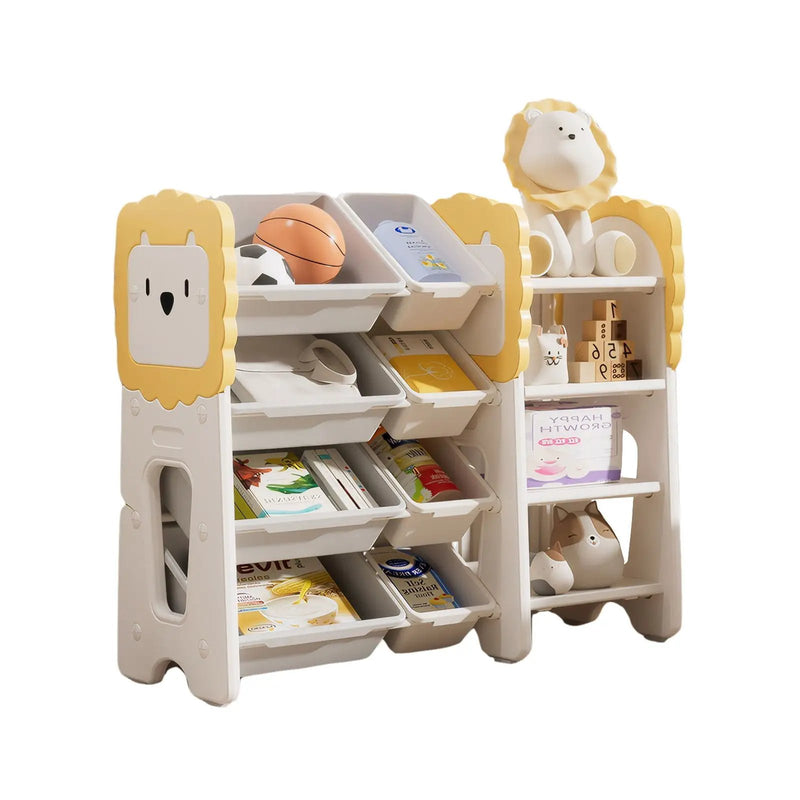 Kids Bookshelf And Toy Storage, 4 Tier Toy Organizers With 8 Removable Storage Bins, Kids Toy Storage Organizer For Study Room - Gray / White / Yellow by Unique Piece Furniture