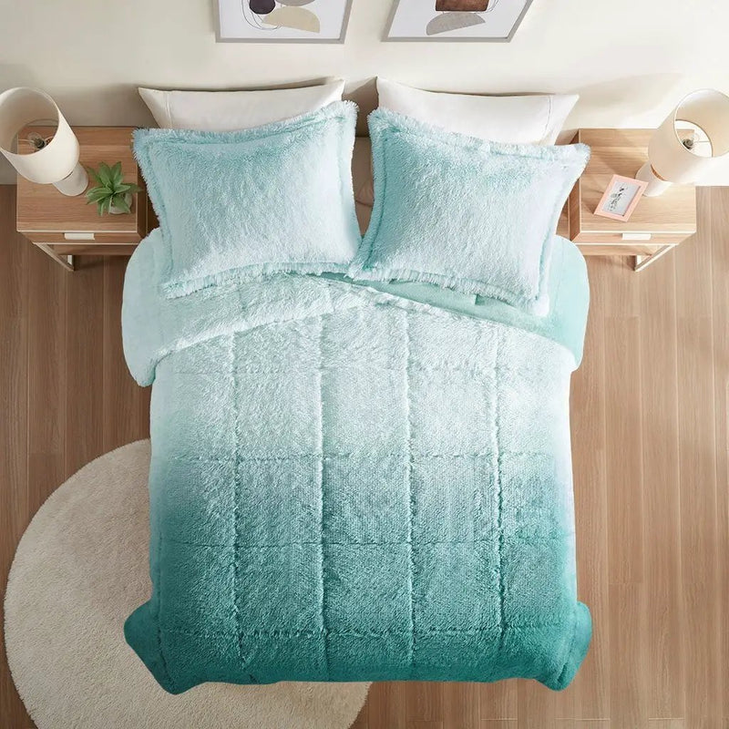King Ombre Shaggy Long Fur Comforter Mini Set by HouseOfZazla