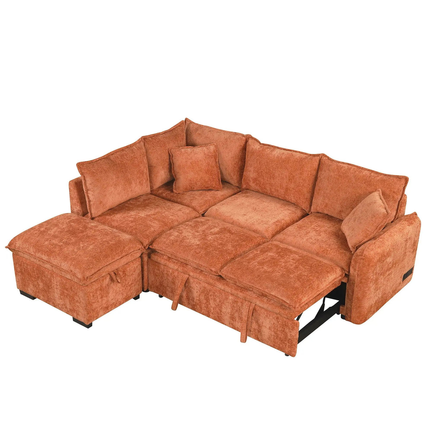 Convertible Sofa Bed Sectional Sofa Sleeper L-Shaped Sofa With A Storage Ottoman, Two Pillows, Two Power Sockets And Two USB Ports For Living Room by HouseOfZazla