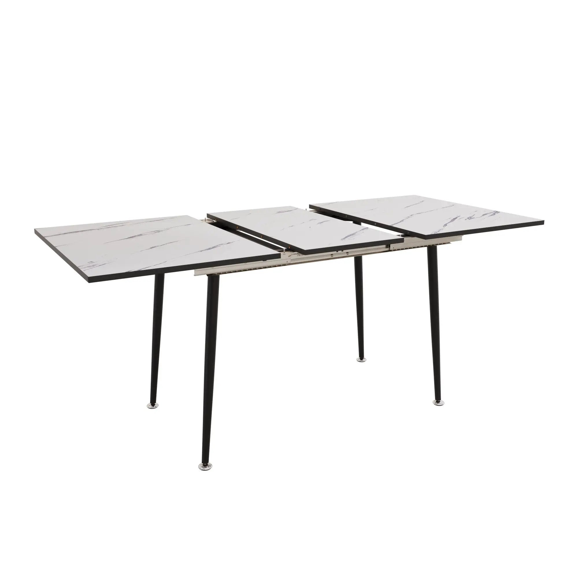 Modern Industrial Expandable Dining Table 47" To With Marble Pattern Top And Metal Legs - White by Unique Piece Furniture