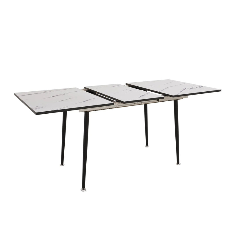 Modern Industrial Expandable Dining Table 47" To With Marble Pattern Top And Metal Legs - White by Unique Piece Furniture